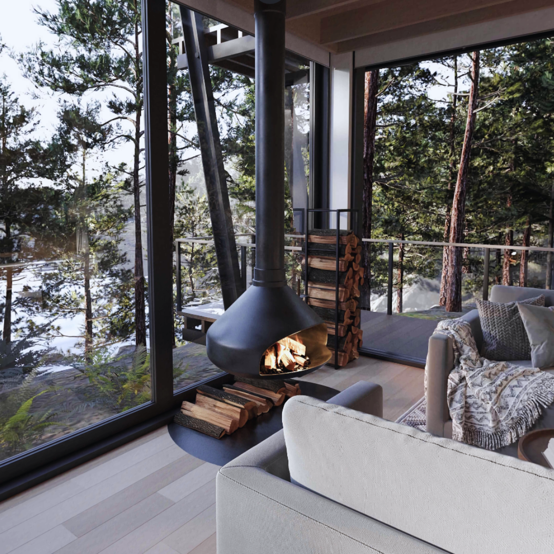 Whaletown Cortez Island custom modular home — living room