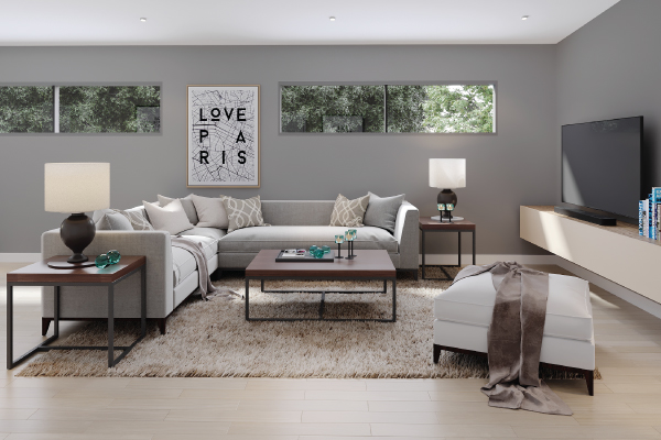 Modern custom modular home Vancouver Island — living room 1