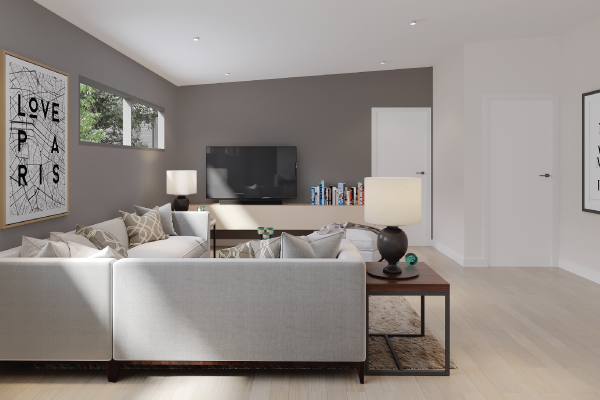 Modern custom modular home Vancouver Island — living room 2